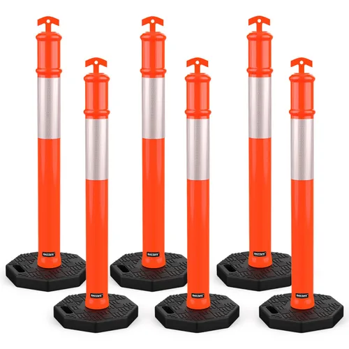 Vista 10 de BATTIFE Poste delineador de 45 pulgadas con base, conos de delineador de tráfico naranja con collar reflectante para práctica de conducción