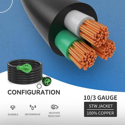 Vista 3 de Cable de alimentación desmontable RV de 30 amperios y 25 pies, TT-30P a L5-30R, chaqueta de PVC resistente, mango de fácil enchufe, bolsa