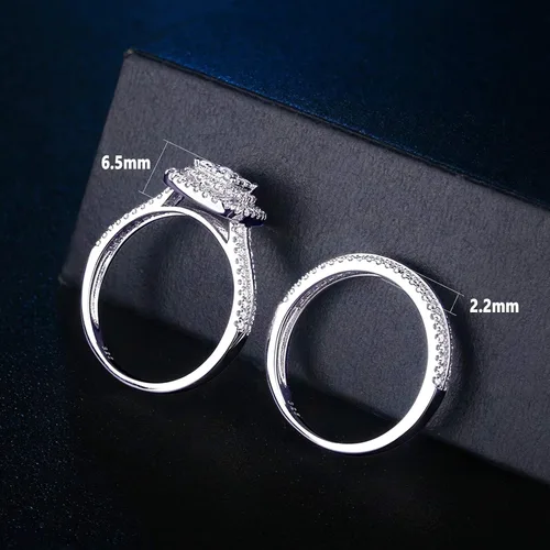 Vista 3 de Newshe Jewellery Anillos de compromiso para mujer, juego de anillos de boda AAAAA con circonita cúbica 925, banda redonda, 1.6 quilates, tamaño 5-12