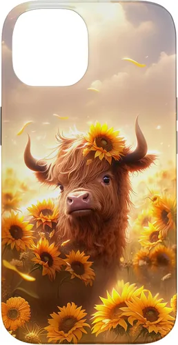Vista 4 de Cute Scottish Highland Cow Sunflower Western Country Farm Case for iPhone 16