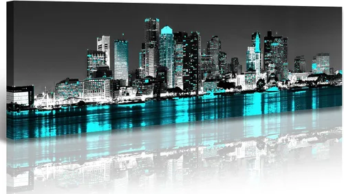 Vista 20 de JiazuGo Phoenix Skyline Arte de Pared en Lienzo - Paisaje Urbano de Arizona Enmarcado (14x48 Pulgadas) Negro y Blanco con Amarillo, Decoración