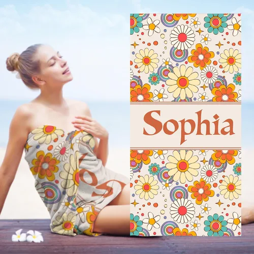 Vista 17 de Toallas de playa personalizadas para bebé niña con nombre para niños y adultos, toalla de baño de algodón con flores de acuarela personalizadas