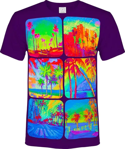 Vista 31 de aofmoka - Camiseta ultravioleta hecha a mano, reactiva a luz negra, con impresión decorativa Crema ácida