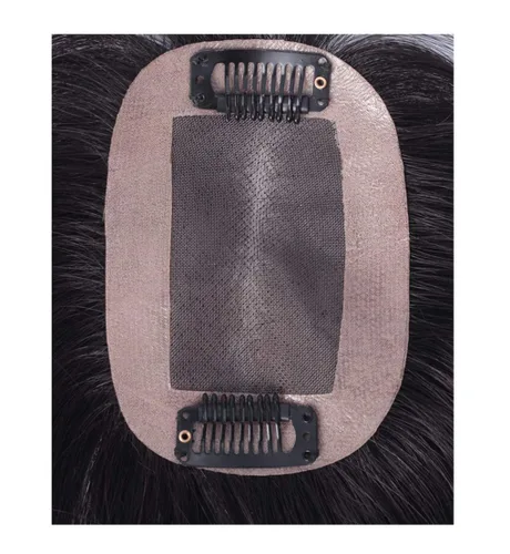 Vista 5 de Toppers de cabello humano con clip, 2.8x3.9 in, extensiones de pelo con flequillo para mujer, línea de cabello natural, 6 pulgadas, marrón oscuro