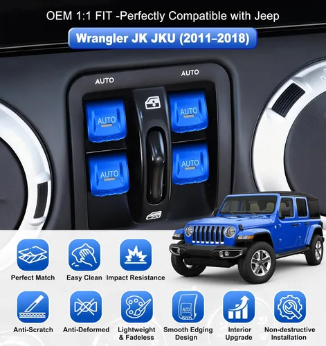 Vista 4 de Cubierta de botón de interruptor de ventana de metal para Jeep Wrangler JK JKU 2018 2017 2016 2015 2014 2013 2012 2011, accesorios para interiores