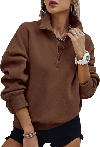 Vista 21 de PRETTYGARDEN Sudaderas de gran tamaño con media cremallera para mujer, sudaderas con capucha de forro polar 2025 de manga larga a la moda, tops