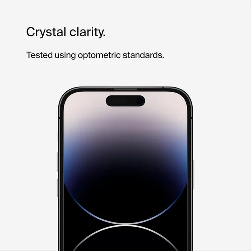 Vista 3 de Belkin ScreenForce - Protector de pantalla de privacidad de vidrio templado para iPhone 14 Pro, superficie tratada con revestimiento antihuellas