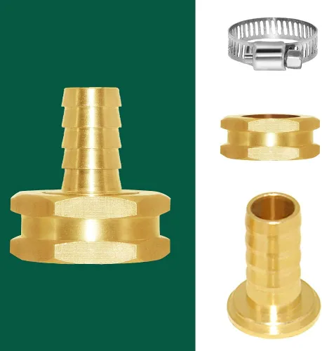 Vista 5 de Joywayus 1/2" Barb x 3/4" Hembra GHT Rosca Giratoria Hexagonal Latón Jardín Manguera de Agua Conector de Cobre con Abrazadera de Acero Inoxidable