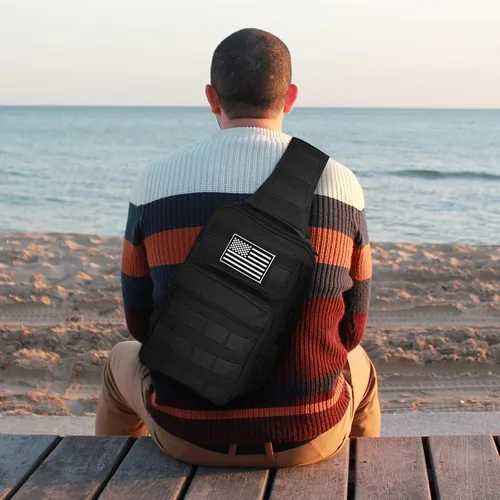Vista 7 de HAOMUK - Mochila táctica con bandolera militar Rover, mochila al hombro, mochila pequeña EDC, bolsa de pecho cruzada para hombres