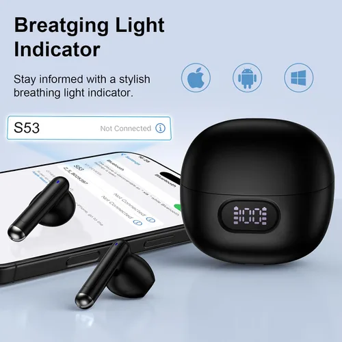 Vista 6 de Auriculares inalámbricos Bluetooth, auriculares con graves profundos, tiempo de reproducción de 60 horas de duración, pantalla de alimentación LED