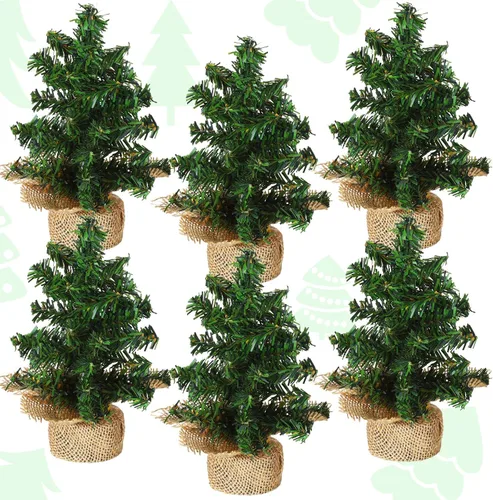 Vista 12 de Yinder 2 piezas de mini árbol de Navidad de mesa de 7.87 pulgadas, árbol de Navidad artificial en miniatura de pino con base de lino