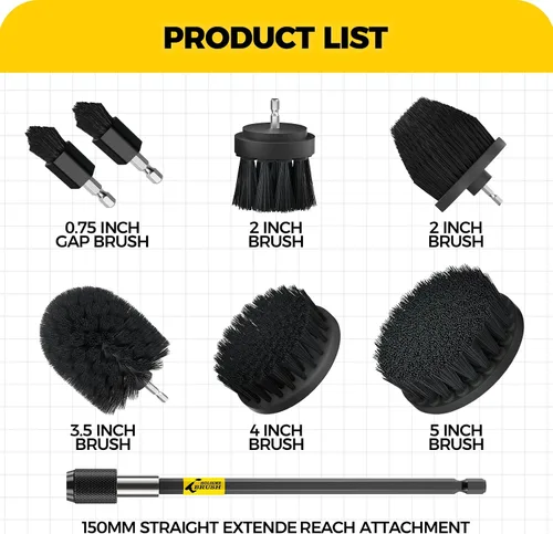Vista 2 de Holikme - Juego de 8 cepillos para taladrar con extensión para limpieza del hogar Nylon Fibers, Power Scrubber Attachments for Tile, Tub, Shower