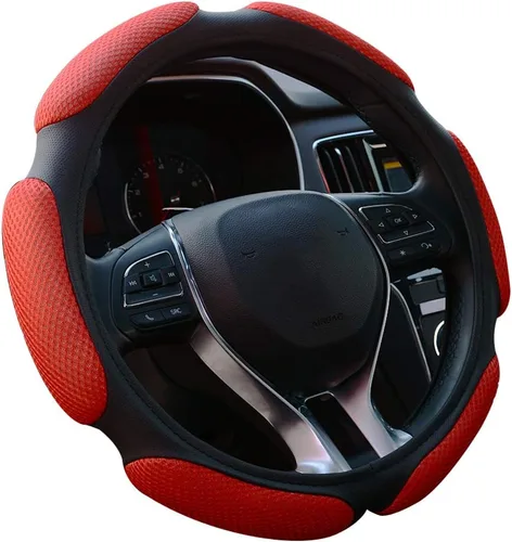 Vista 7 de Funda para volante de automóvil, almohadilla acolchada para las manos, deslizable, ajuste universal de 15''/38 cm (negro)