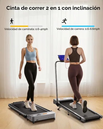 Vista 2 de Acezoe Walking Pad with 10% Incline & Dual LED Display,4 in 1 Foldable Treadmill for Home Small Office, Compact Under Desk Treadmill with Handle Gris