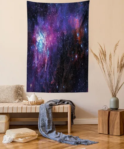 Vista 47 de Ambesonne Tapiz verde, fases lunares alrededor de un árbol de la vida, impresión de diseño bohemio de astrología nocturna, decoración de tela