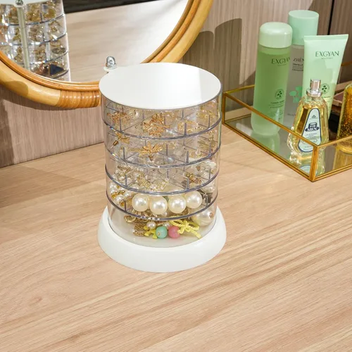Vista 4 de Cq acrylic 360 Degree Rotating Jewelry Box,Small Jewelry Storage Box Earring Holder for Women,5 Layer Travel Jewelry Case With Lid,Mini Jewelry Case