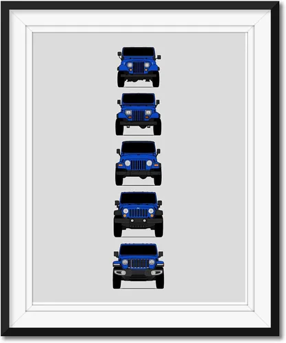 Vista 14 de Custom Car Posters Póster hecho a mano compatible con Jeep Wrangler Generations e impresión de CJ, YJ, TJ, JK, JL, estadounidense, 8 x 10 pulgadas