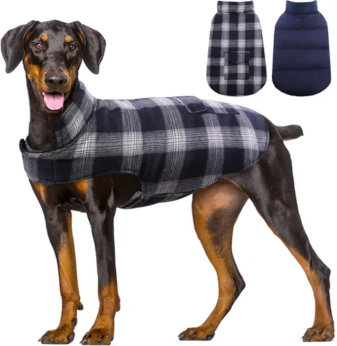 Vista 10 de Kuoser - Abrigo de invierno para perro reversible de estilo británico, abrigo de clima frío para cachorros, ropa resistente al viento, chaleco