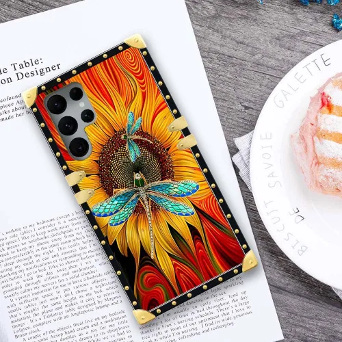 Vista 5 de Funda compatible con Samsung Galaxy S22 Ultra, funda protectora de TPU suave a prueba de golpes de 4 libélulas en la flor para Samsung Galaxy S22