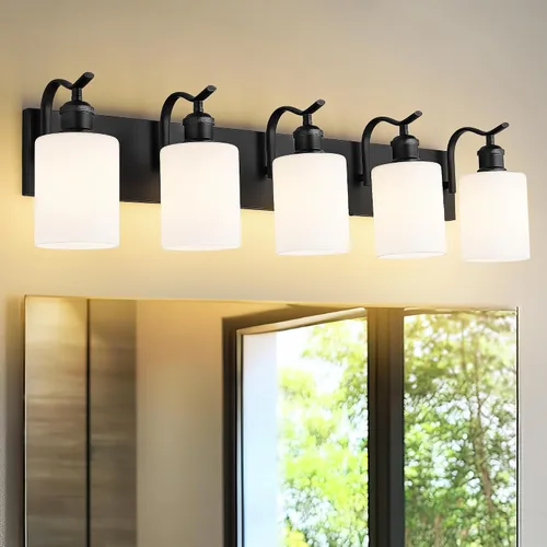 Vista 10 de Lámpara de tocador de baño de 3 luces, aplique de pared de níquel cepillado, lámpara de baño moderna con vidrio transparente, VL01BN-3 Níquel