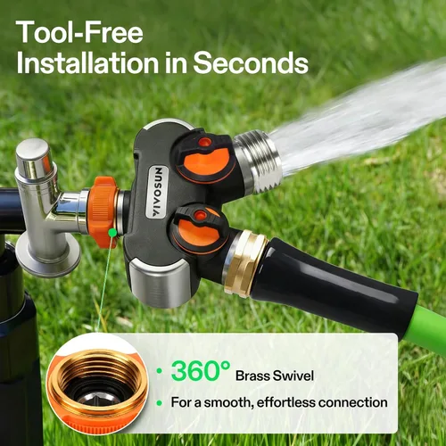 Vista 5 de VIVOSUN Divisor de manguera de jardín de 2 vías resistente, conector de manguera de agua de doble vía mejorado altamente duradero, adaptador
