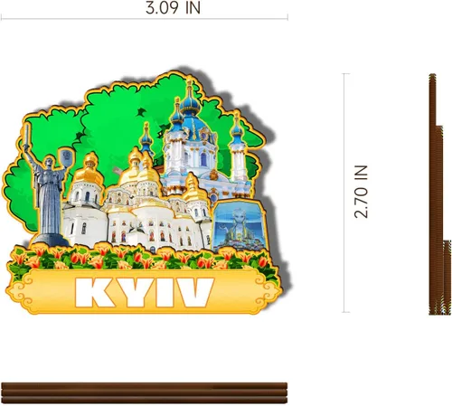 Vista 3 de Imán de madera de Kiev Ucrania 3D para nevera, recuerdos coleccionables, decoración hecha a mano, artesanías 4