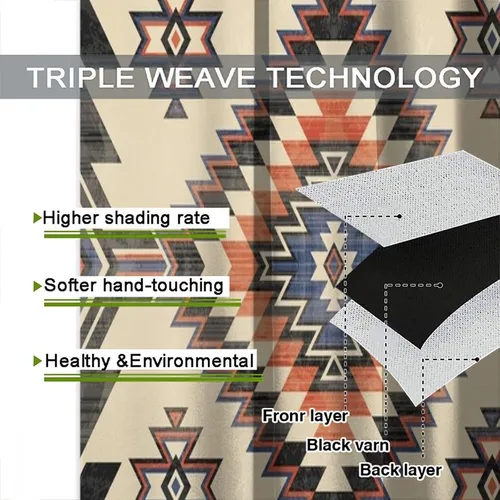 Vista 374 de Cortinas con patrón geométrico tribal, estilo suroeste, azteca, rústico, occidental, nativo americano, opacas, con bolsillo para barra, decoración