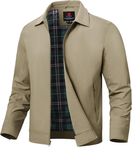 Vista 19 de TBMPOY Chaquetas ligeras para hombre, cortavientos ligeros, con cremallera completa, casual, para trabajo, golf, negocios, otoño, abrigo