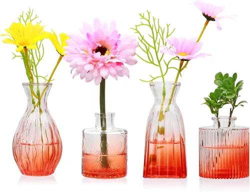 Vista 8 de Juego de jarrones de cristal Mapoxy para brotes de flores, juego de 4, jarrones azules pequeños para centro de mesa de boda, decoraciones de mesa