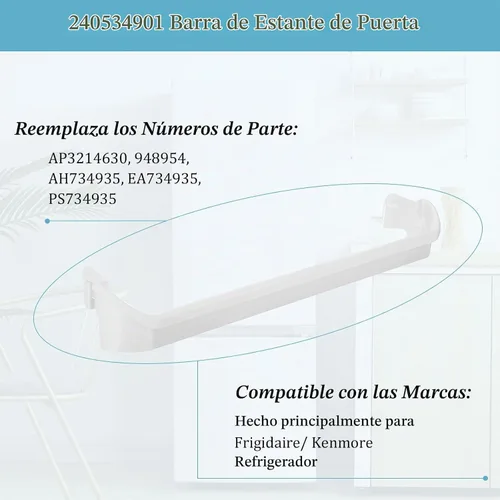 Vista 5 de 240534901 Barra de repuesto para estante de puerta (paquete de 2) – Compatible con Frigidaire Kenmore Refrigerador Frigidaire Barra de retención