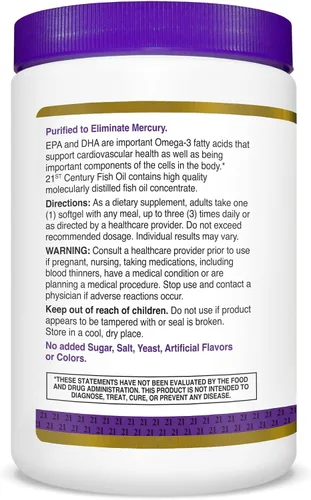 Vista 7 de 21st Century Aceite de pescado 1000 mg cápsulas blandas, 300 unidades Aceite de pescado omega-3 con EPA y DHA, apoyo para la salud cardíaca