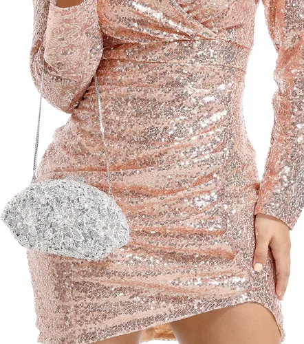 Vista 3 de Boutique De FGG Bolso de noche de flores de embrague de cristal de lujo para mujer, bolso de boda nupcial, bolso