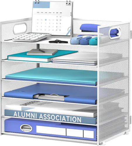 Vista 10 de Daltack Organizador de papel de 6 niveles para escritorio, organizador de bandejas de papel para escritorios, organizadores de archivos de Negro