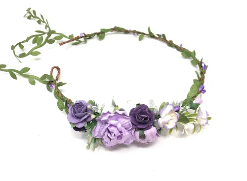 Vista 5 de Corona de flores burdeos marfil diadema de boda adulto diadema halo floral corona de pelo (borgoña y marfil)