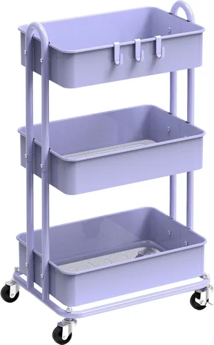 Vista 12 de Simple Houseware - Carrito de metal resistente de 3 niveles, color Negro