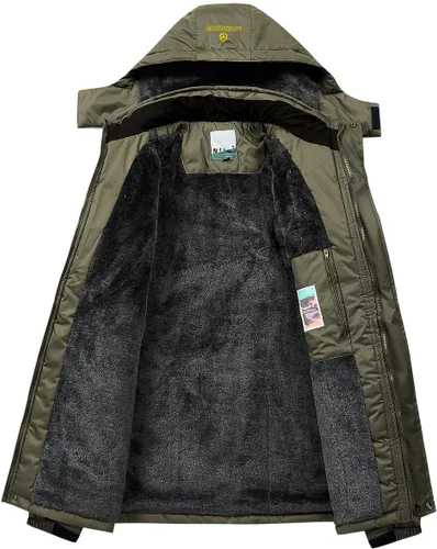 Vista 3 de Chaqueta de esquí para hombre, de invierno, con forro polar cálido, impermeable, cortavientos, con capucha, para montaña, senderismo, nieve y lluvia