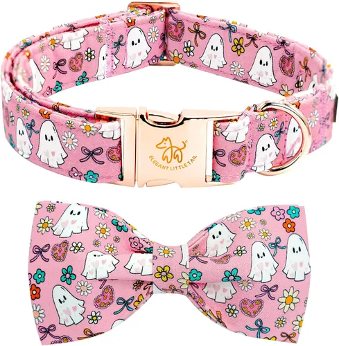 Vista 21 de Elegant little tail - Collar de otoño para mascotas con corbatín, lindo collar de Halloween con estampado de flores y calabaza para cachorros
