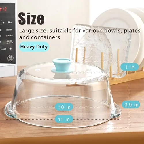 Vista 6 de Cubierta de vidrio contra salpicaduras de microondas para alimentos, cubierta alta para microondas con perilla de silicona, 100% apta