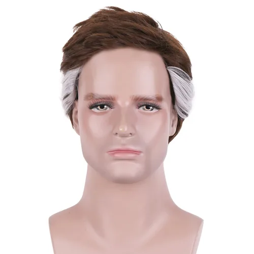 Vista 30 de RightOn Peluca marrón corta para disfraz, pelucas cortas marrones para hombre y mujer, fiesta de cosplay