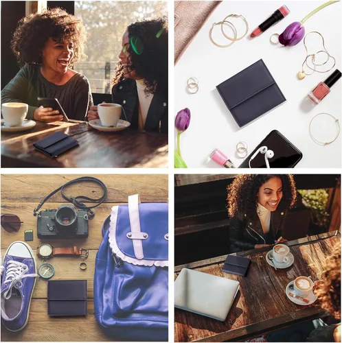 Vista 5 de Travelambo Cartera pequeña y compacta con bloqueo RFID para tarjetas de crédito, monedero de bolsillo para mujer