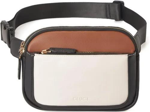 Vista 9 de CLUCI Riñonera para Mujer, Mini Bolsa Cruzada de Cintura Everywhere con Correa Ajustable, Riñonera de Cuero Vegano para Mujer A-0 Negro y Marrón