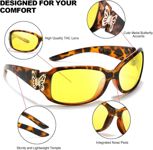 Vista 5 de IGnaef Gafas de conducción nocturna de moda para mujer, polarizadas, antirreflejos, amarillas, visión nocturna, bisagras, IF022