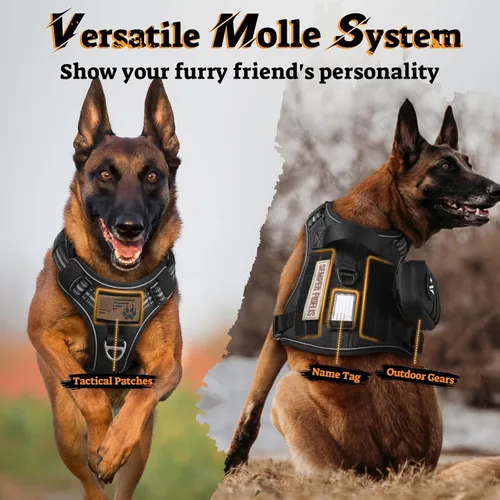 Vista 8 de rabbitgoo - Arnés para perros pequeño sin tirones, chaleco táctico de servicio con Molle y asa de control, arnés militar ajustable y reflectante