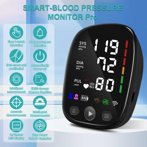 Vista 4 de Monitor de Presión Arterial Bluetooth Automático para Uso Doméstico - con Brazalete Ajustable para Brazo Superior Grande (8.7"-17.3"), Seguimiento