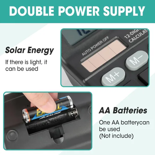Vista 3 de Paquete de 5 calculadoras a granel, calculadoras de escritorio de 12 dígitos con pantalla LCD grande y botón sensible, energía dual solar y batería