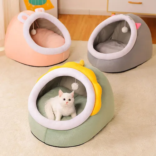 Vista 3 de Cama para gatos de interior – Cama de cueva para gatos, tienda de campaña para gatos con cojín extraíble lavable, camas suaves y cálidas, camas