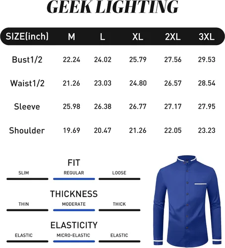 Vista 8 de GEEK LIGHTING Mens Dress Shirts Long Sleeve Regular Fit Banded Collar Business Casual Button Down Shirts