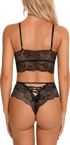 Vista 5 de RSLOVE Conjunto de lencería sexy para mujer conjunto de brasier y bragas de encaje de 2 piezas