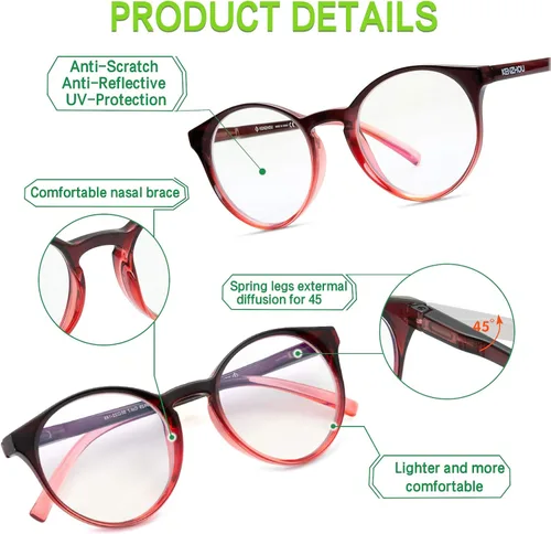 Vista 4 de K KENZHOU Blue Light Blocking Glasses Women Round Rim Frame Eyeglasses