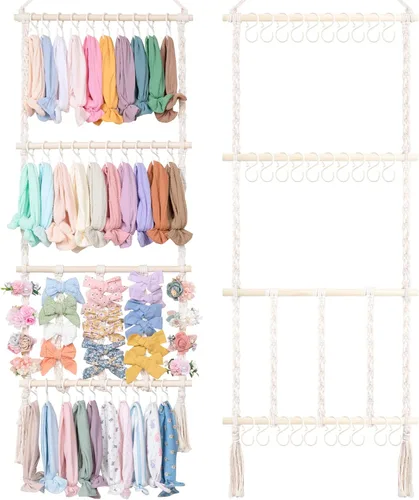 Vista 9 de POVETIRE Organizador de lazos para el pelo con soporte para diadema para niñas, organizador de almacenamiento para diademas y accesorios para bebé